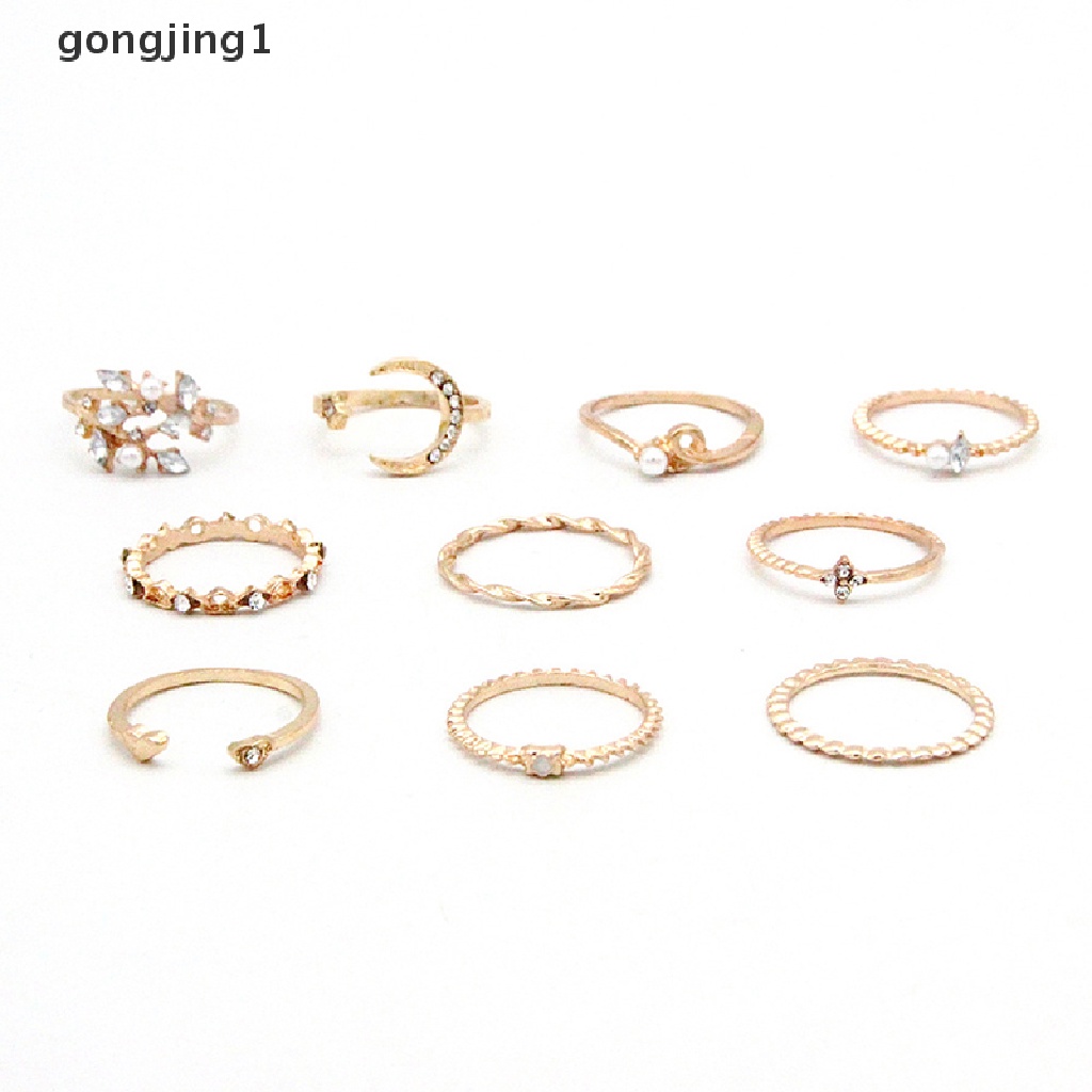 Ggg 10Pcs/set Cincin Bulan Bintang Wanita Gadis Bohemian set Perhiasan Hadiah Aksesoris ID