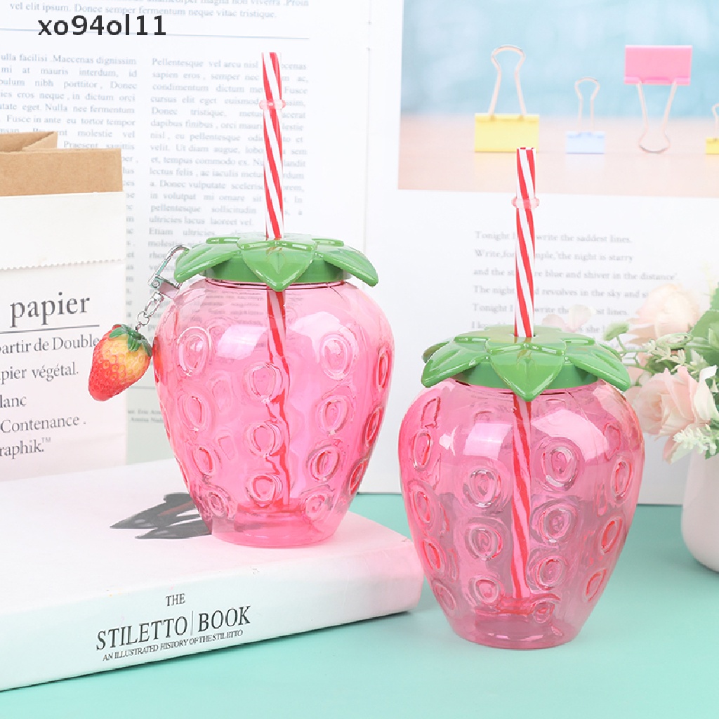 Xo Musim Panas Kartun Strawberry Straw Cup Gelas Plastik Gadis Yang Indah Portabel Cangkir Air OL