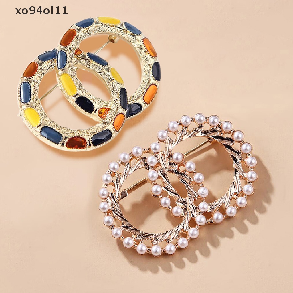 Xo Mutiara Baru Warna-Warni Enamel Lingkaran Ganda Bros Jas Syal Pin Perhiasan OL