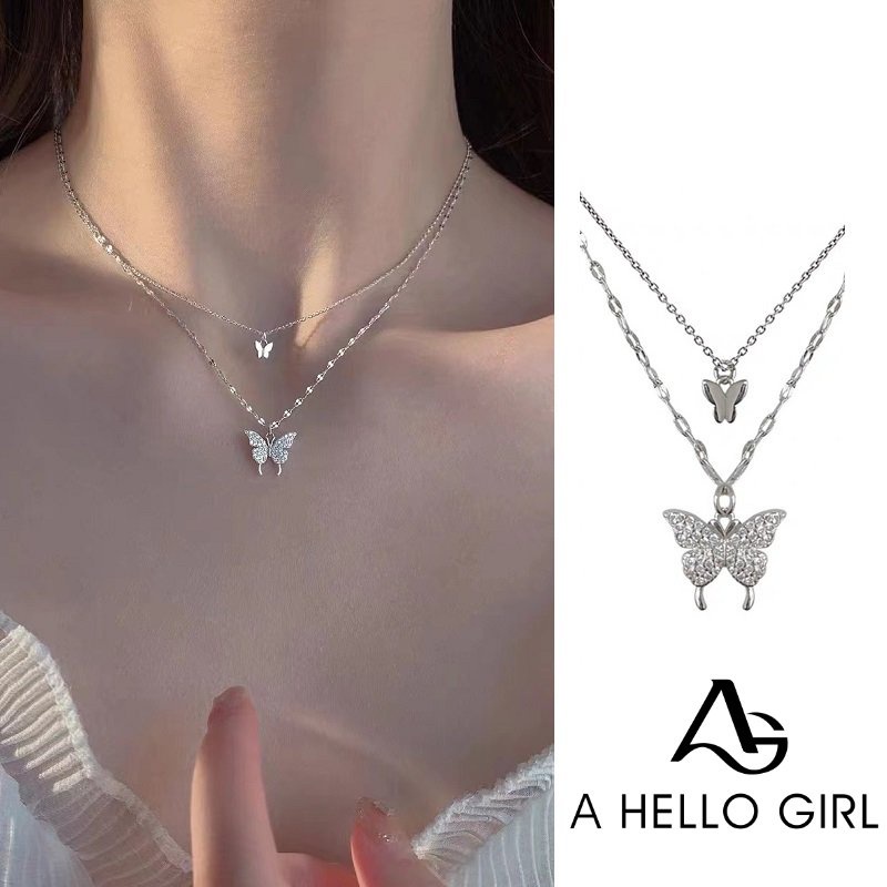 Korea Simple Double Butterfly Ins Niche Clavicle Chain Necklace Girl Women Fashion Jewelry Accessories