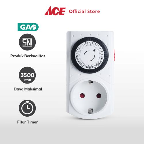 Ace - Gao Stop Kontak Timer Mekanik 15Gd Electric Socket Soket Cabang Adaptor Colokan Peralatan Elektronik Extension Kotak Kontak