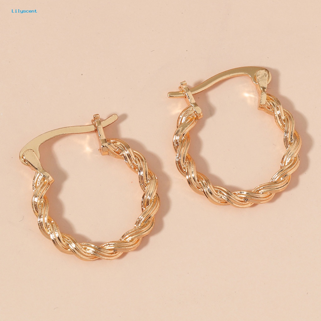 Lilyscent 1pasang Anting Pesta Ringan Perhiasan Aksesoris Vintage Braided Twist Circle Ear Clips Piercing