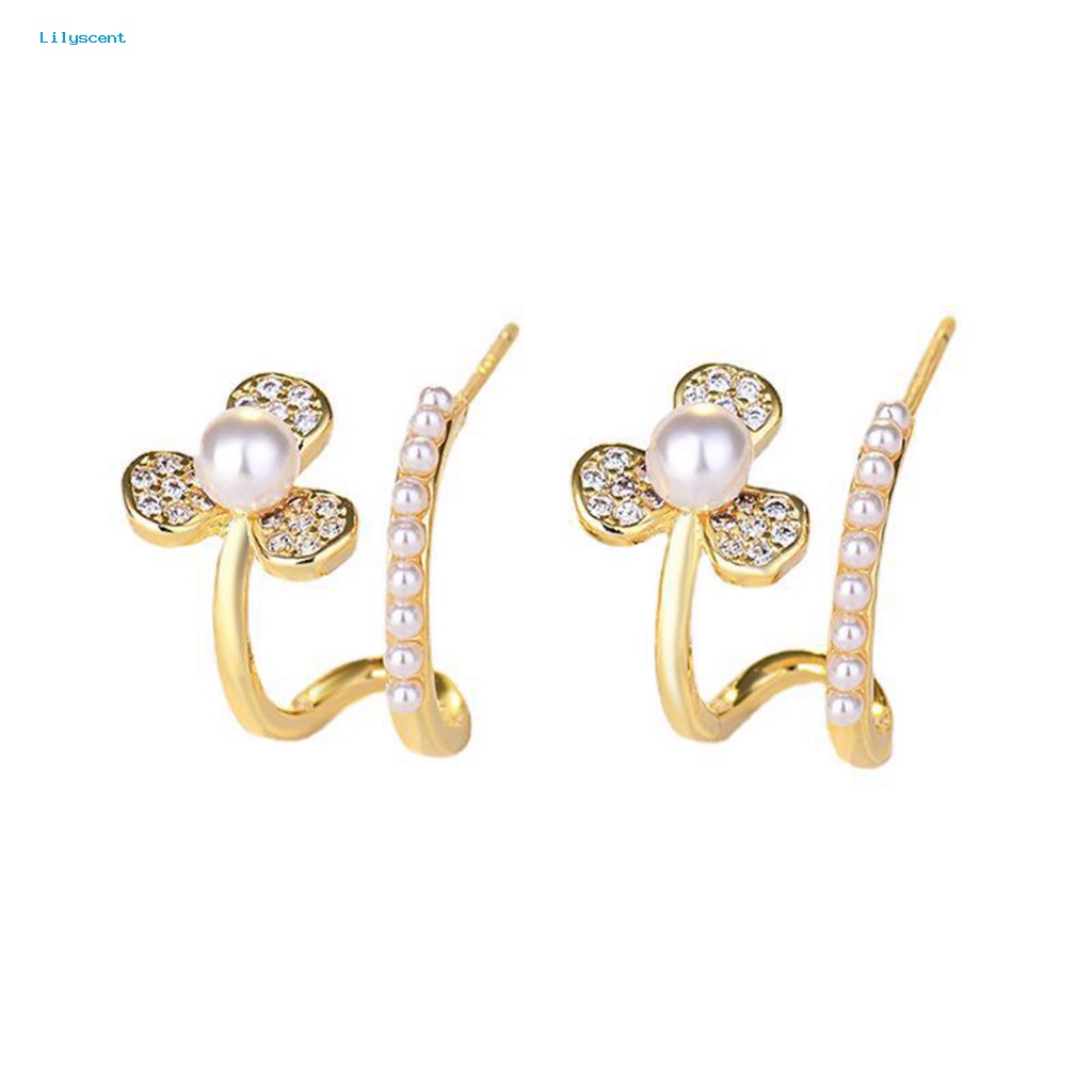 Lilyscent Fashion Jewelry Stud Earrings Untuk Pesta Berkilau Berlian Imitasi Bunga Telinga Studs U-shaped