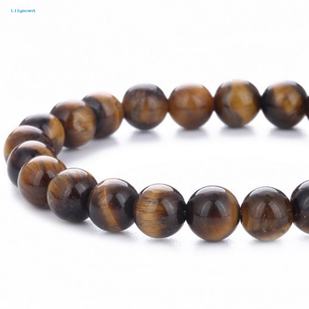 Lilyscent 4Pcs/Set Manik-Manik Pria Gelang Perhiasan Aksesoris Pria Wanita Tiger Eye Bracelet Bulat Beads