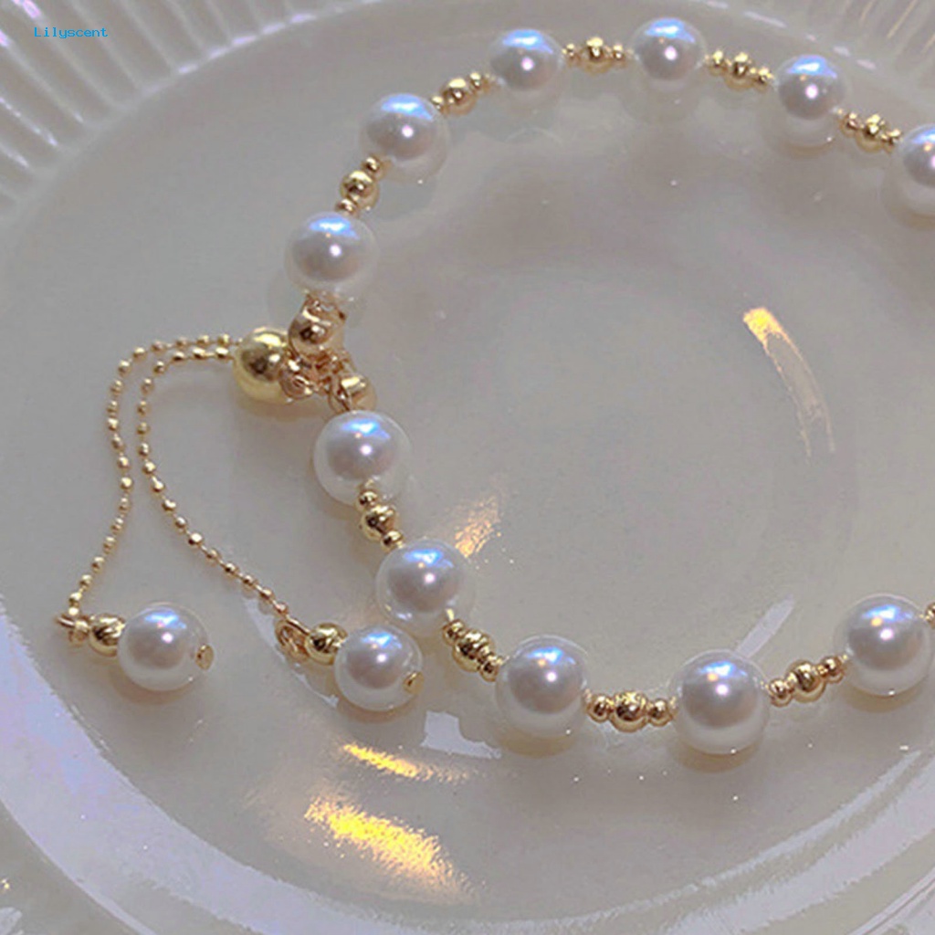 Lilyscent Halus Ladies Gelang Fashion Perhiasan Shiny Faux Pearl Ladies Bracelet Gaya Sederhana