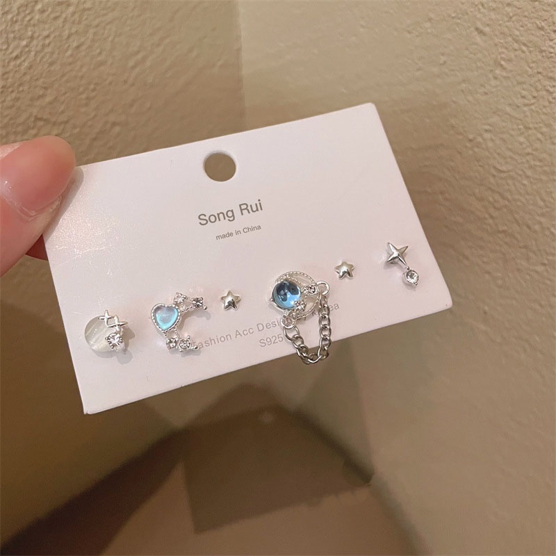 6pcs/set Set Anting Tusuk Fashion Alloy Kristal Hati Bintang Geometris Untuk Wanita