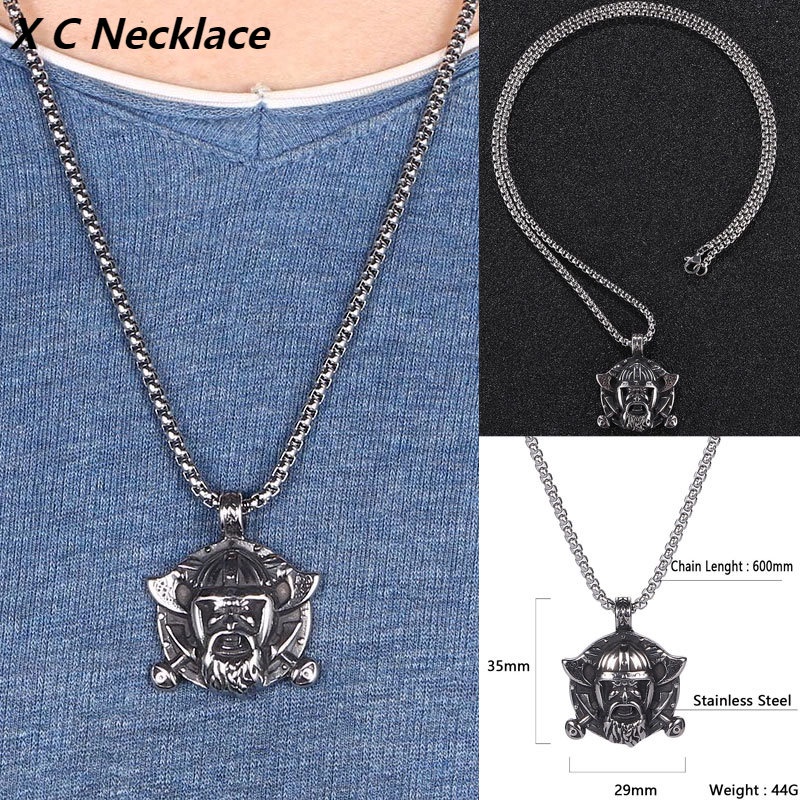 [X C Kalung] Baru Perak Vintage Nordic Viking Amulet Tomahawk Liontin Punk Hip Hop Stainless Steel Kalung Hadiah Pesta Ulang Tahun Untuk Pria Dan Wanita