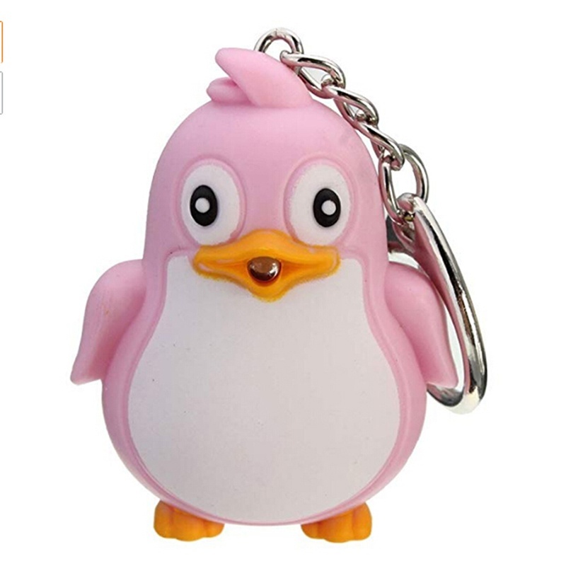 [AYBX] Lampu LED Pinguin Hewan Lucu Dengan Suara Gantungan Kunci Keyring Ring Torch Hadiah Mainan