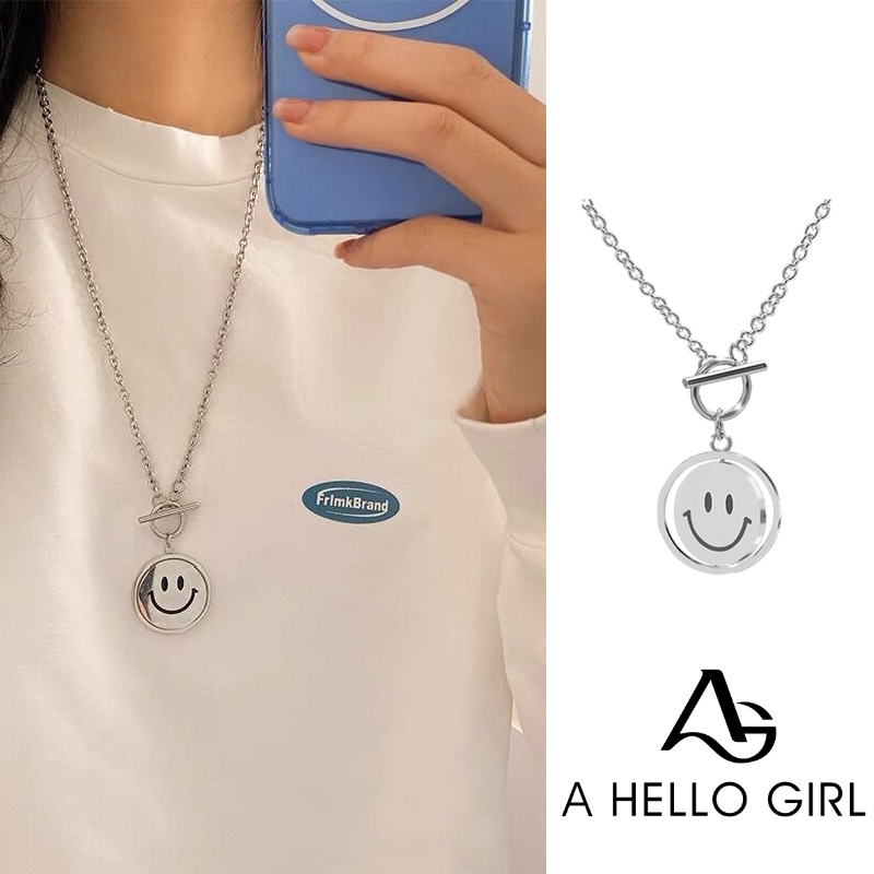 Kalung Rantai Liontin Emoji Smiley Gaya Hip Hop Untuk Pria / Wanita