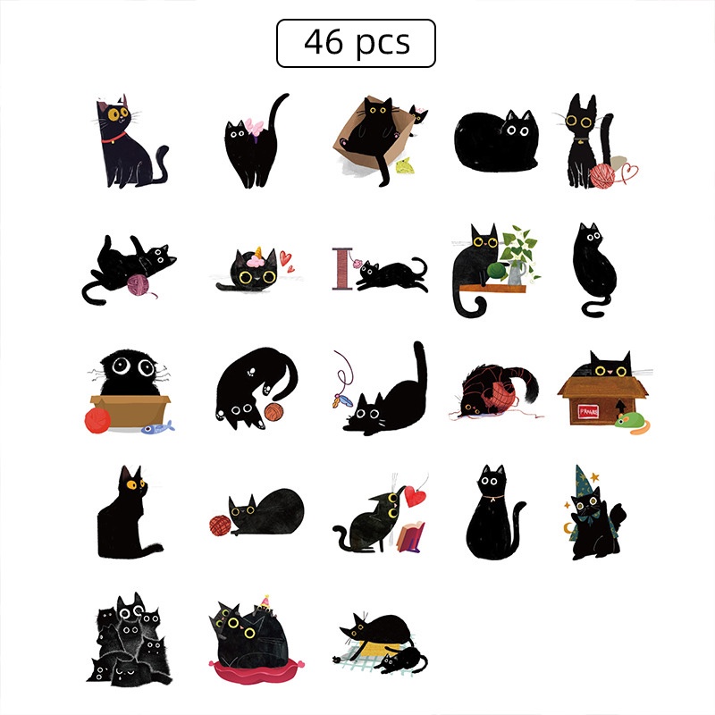 46pcs Kartun Kemas Mr. Stiker Seri Kucing Hitam Siswa Scrapbook Deco DIY Decals Stickers