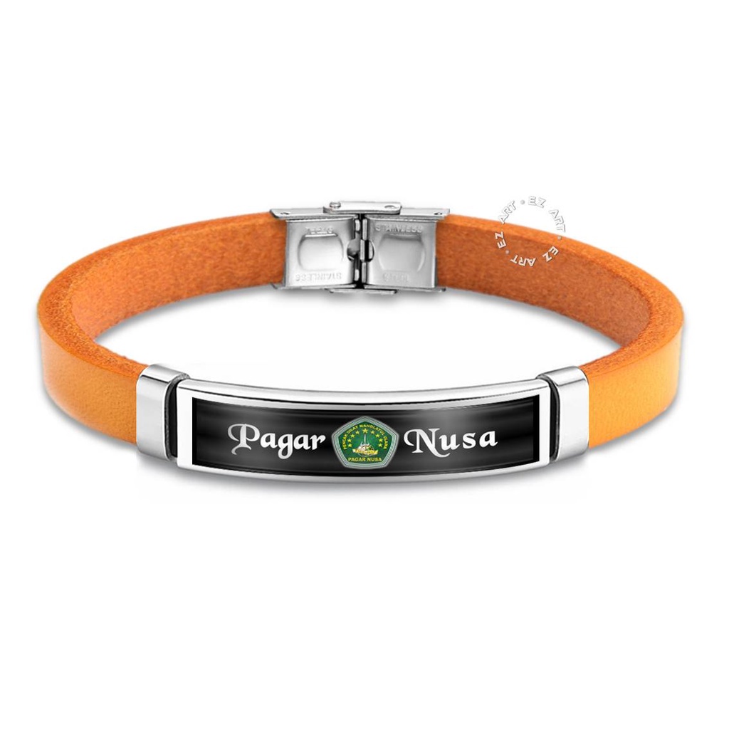 GELANG KULIT CUSTOM PENDEKAR SILAT PAGAR NUSA PN STAINLESS STEEL PRIA WANITA MODEL SABUK STRAP