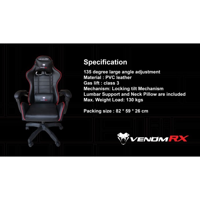 Kursi Gaming VenomRX Wagner Black Gaming Chair Venom RX Wagner