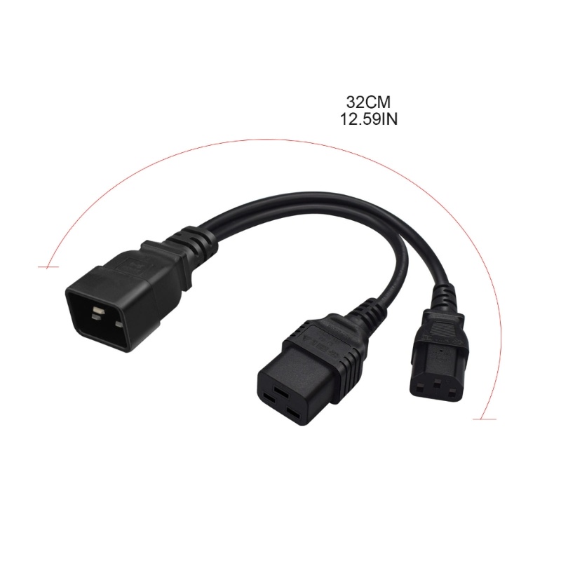 Cre C20 to C13+C19 Y Split Kabel Colokan Listrik Single IEC 320 C20 Male to C13+C19 Female Splitter Extension Adapter Kabel