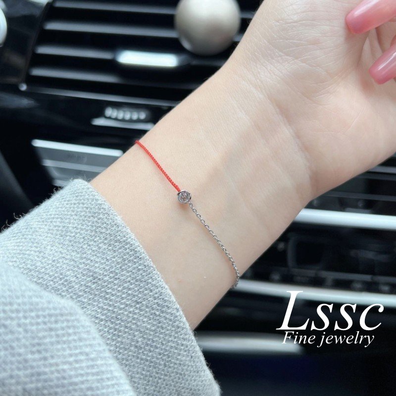 Gelang Tali Merah Titanium Wanita Anti Karat Berlian Permata Satu Emas 18K Keberuntungan Mewah Korea Aksesoris Perhiasan