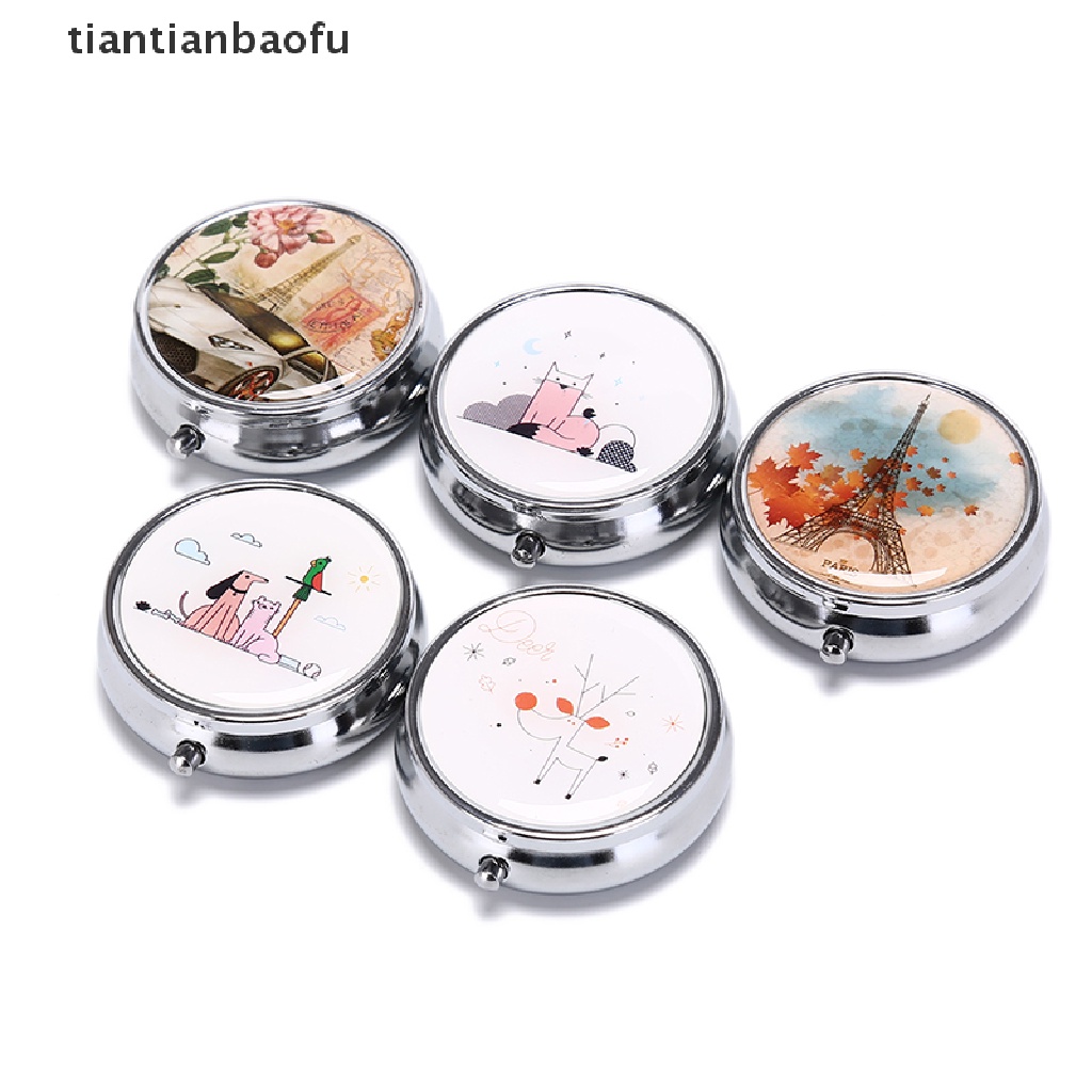 [tiantianbaofu] Lipat pill case metal pill cutter Kotak Pil Wadah Penyimpanan makeup  Butik