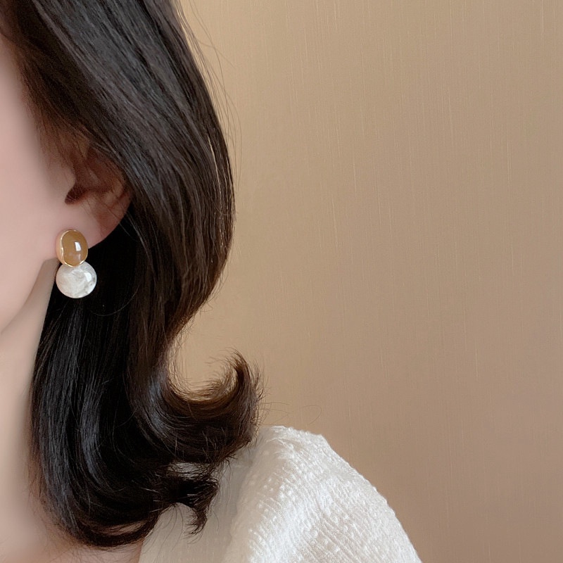 Ahellogirl 2023an Anting Stud Opal Bulat Tidak Teratur Khaki Korea Baru