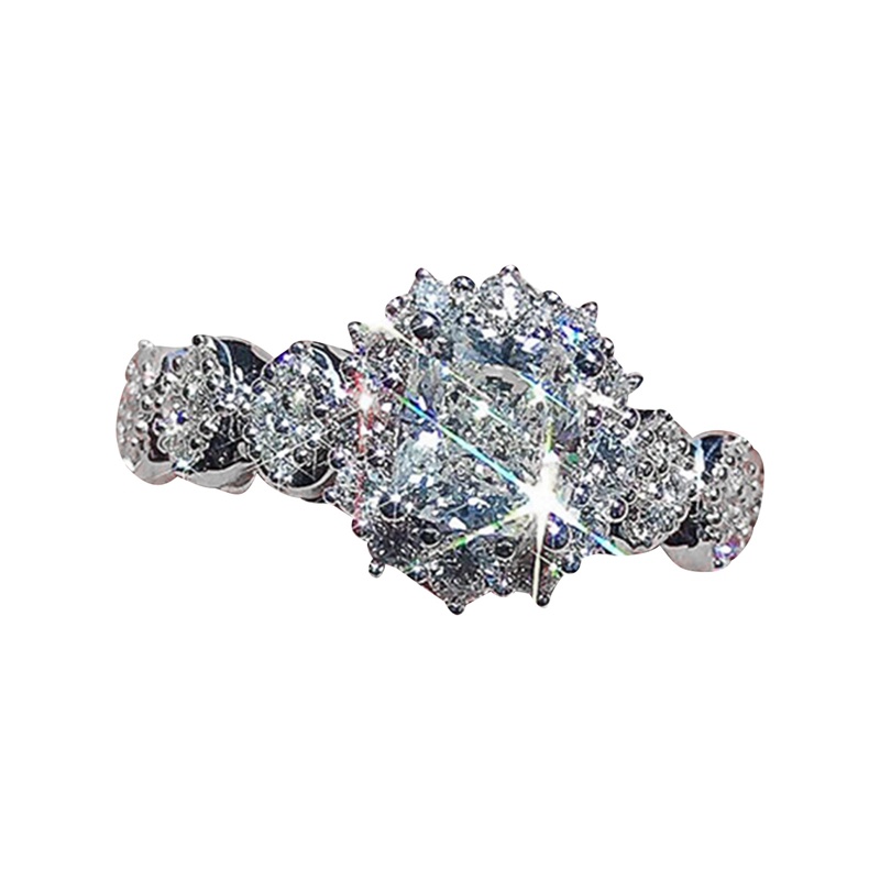 Cincin Wanita Cubic Zirconia Putih Berkilau Untuk Aksesoris Pernikahan Tunangan Cushion CZ Temperamen Perhiasan Perempuan