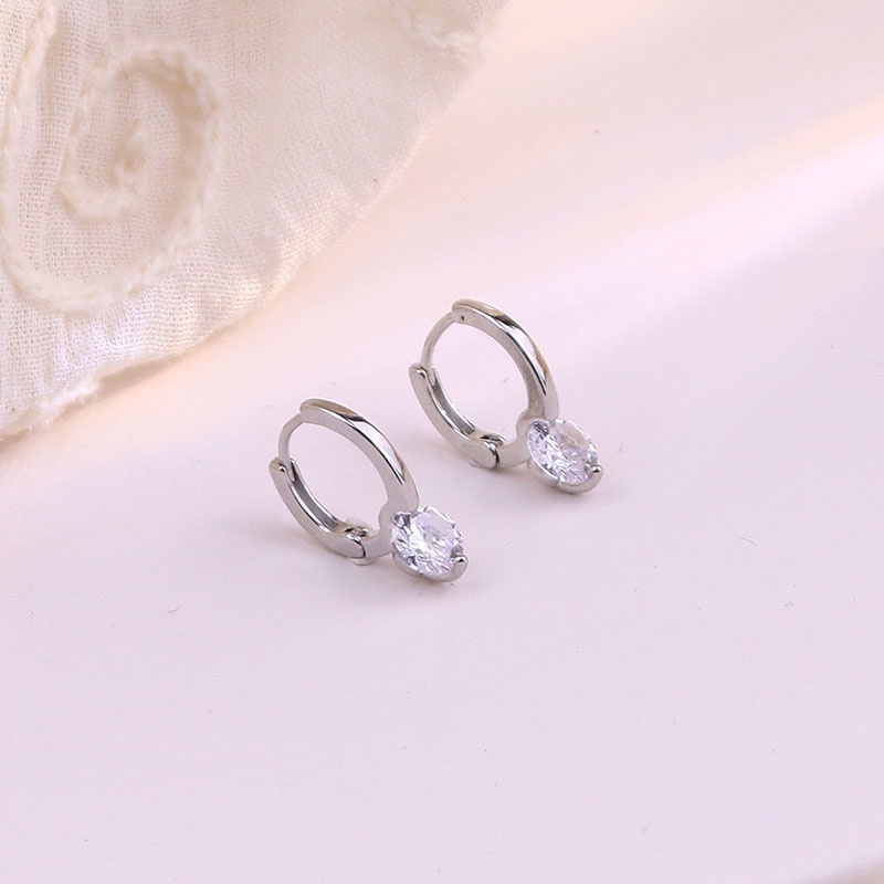 Roselife Elegan 14 K Emas Berkilau Kristal Hoop Anting Wanita Perempuan Zirkon Halus Lingkaran Bulat Anting-Anting Sederhana Fashion Telinga Perhiasan Aksesoris