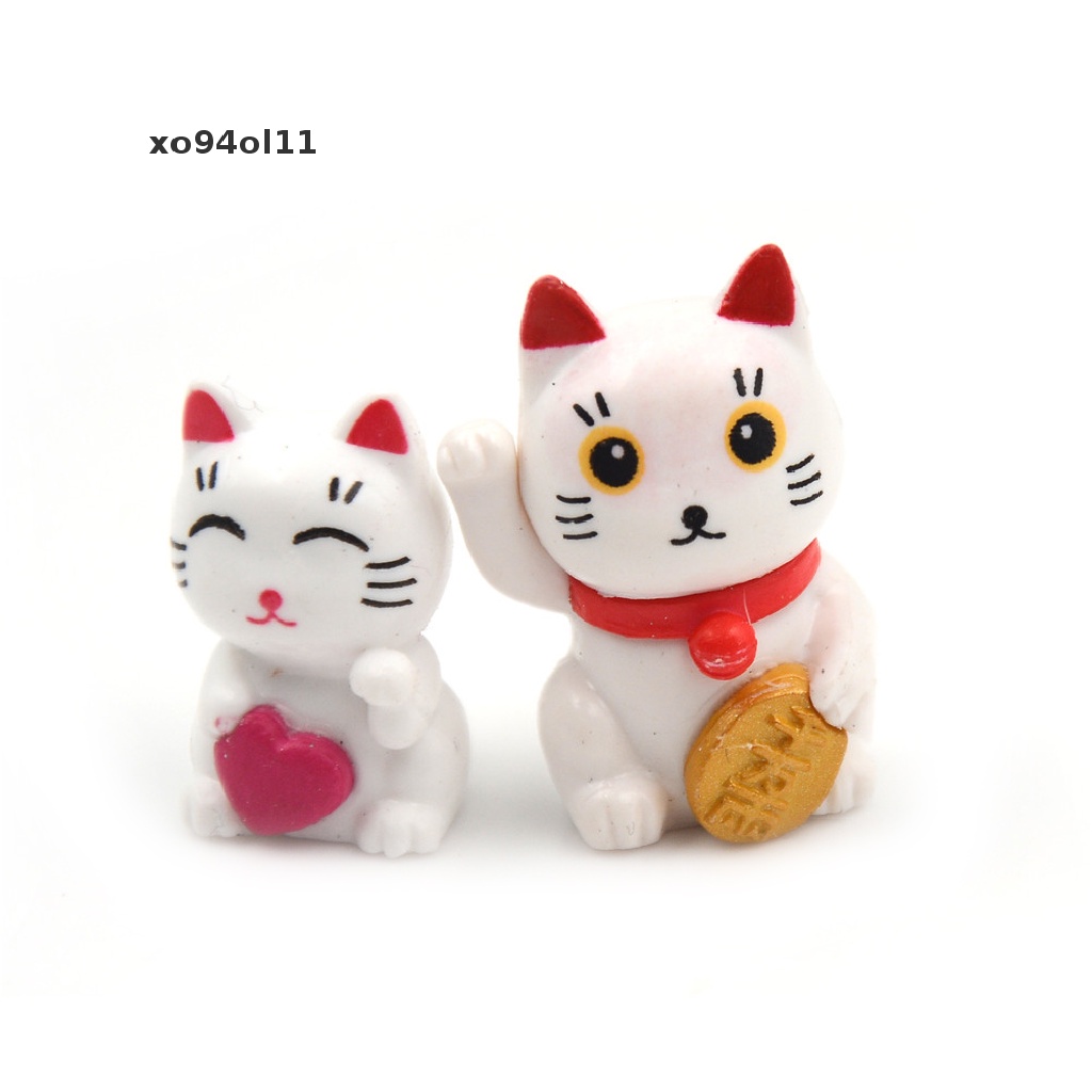 Xo 4pcs Kartun Kucing Keberuntungan Lanskap Mikro Dekorasi Taman Miniatur Ornamen OL