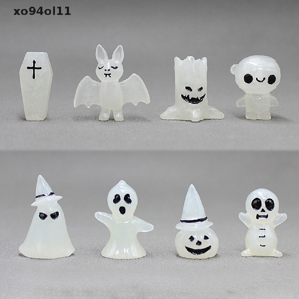 Xo 1 /4/8Pcs Halloween Resin Luminous Desktop Decor Lucu Kartun Hantu Tengkorak Labu Neon Ornamen Hadiah Selamat Halloween Nikmat OL