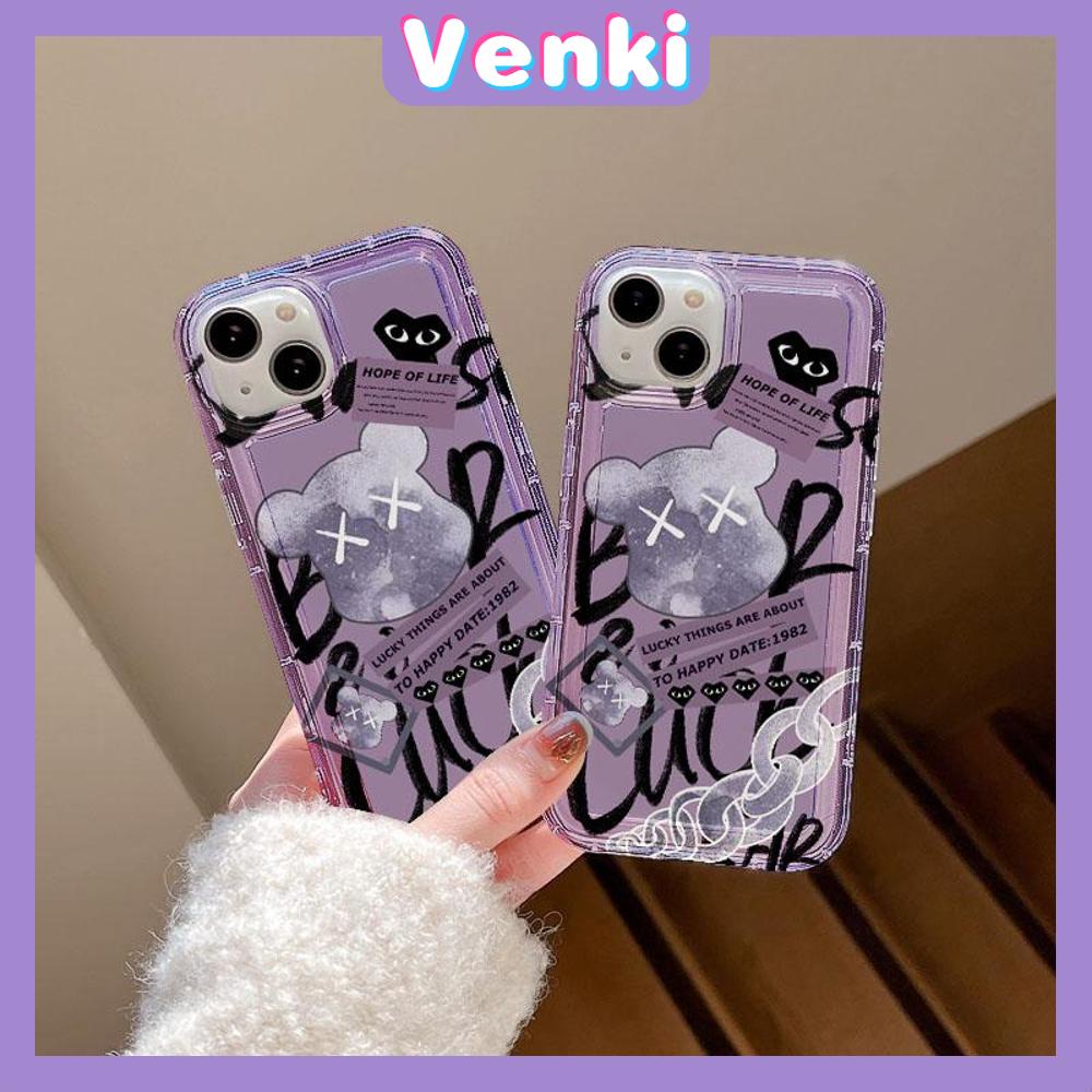 Case For iPhone 14 Pro Max Soft TPU Jelly Airbag Case Creative Purple Bear Camera Protection Shockproof For iPhone 14 13 12 11 Plus Pro Max 7 Plus X XR