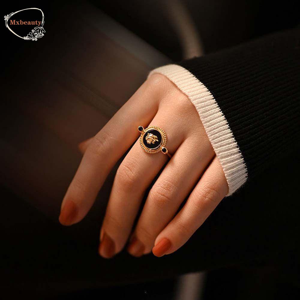 Mxbeauty Cincin Mawar Kepribadian Retro Pertunangan Bersama Rings Jari Perhiasan Adjustable Gaya Korea