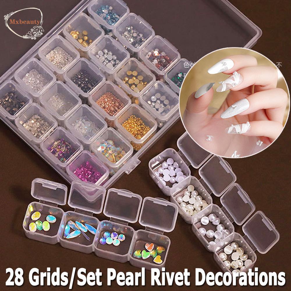 Mxbeauty Set Berlian Imitasi + Mutiara + Bola Baja + Kotak Penyimpanan Untuk Aksesoris Nail Art