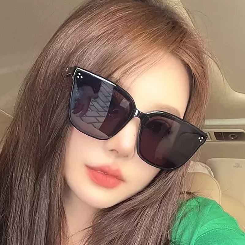 (YUZHU) Kacamata Hitam Bingkai Persegi Oversized Gaya Baru Unisex Klasik Tiga Titik Permen Warna Sunglasses