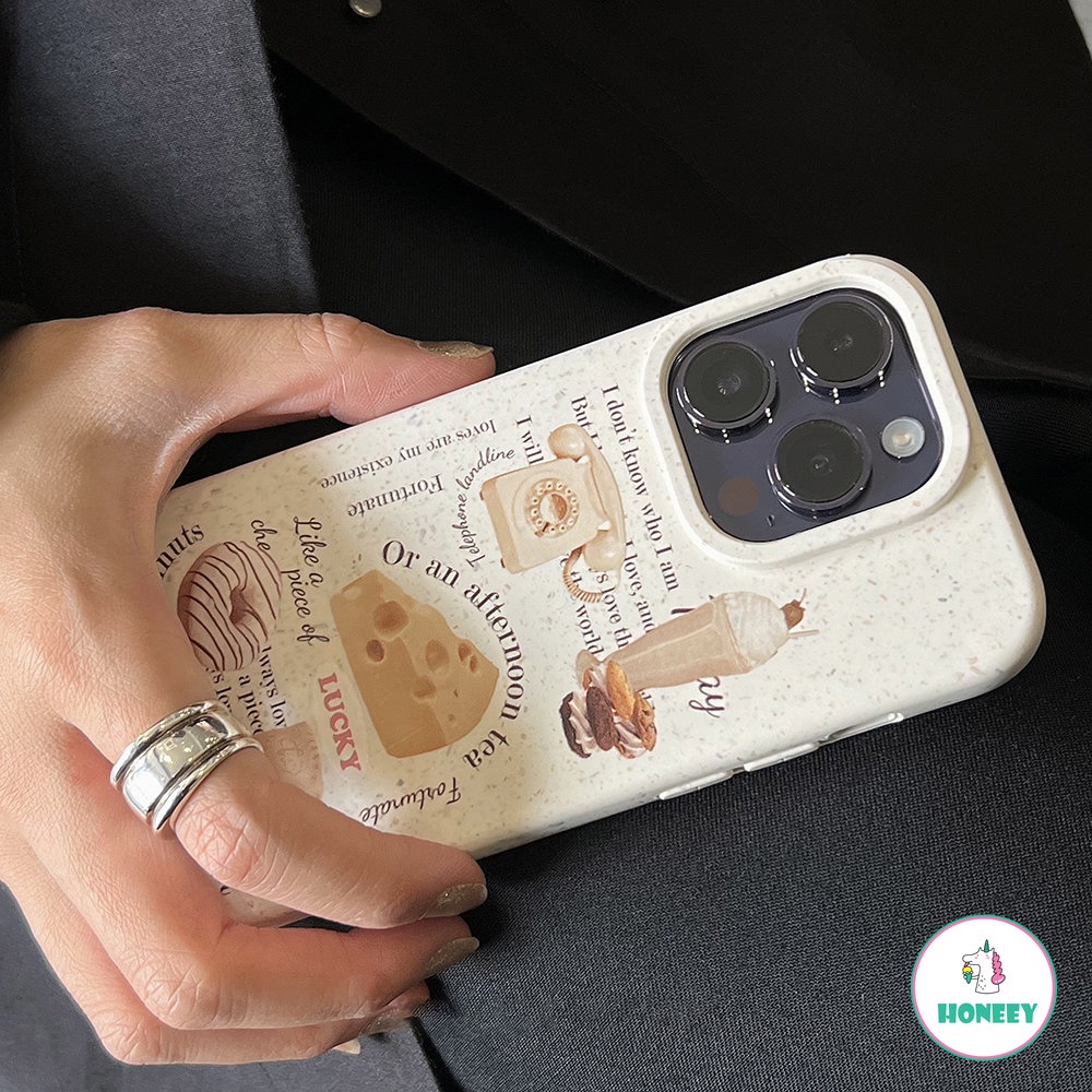 IPHONE Untuk Iphone11 12 13 14 Mini Plus Pro Max X XS XR SE 7 8 Plus Gaya Dessert Pattern Biodegradable Bahan Jerami Gandum Case