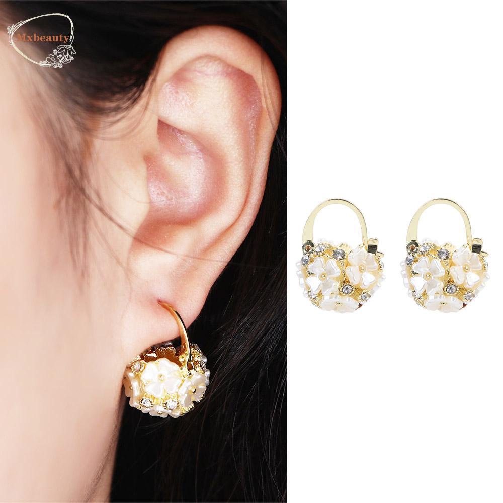 Mxbeauty Menjuntai Anting-Anting Elegan Manis Anting-Anting Liontin Bunga Keranjang Musim Panas Aksesori Tembaga Wanita Anting-Anting