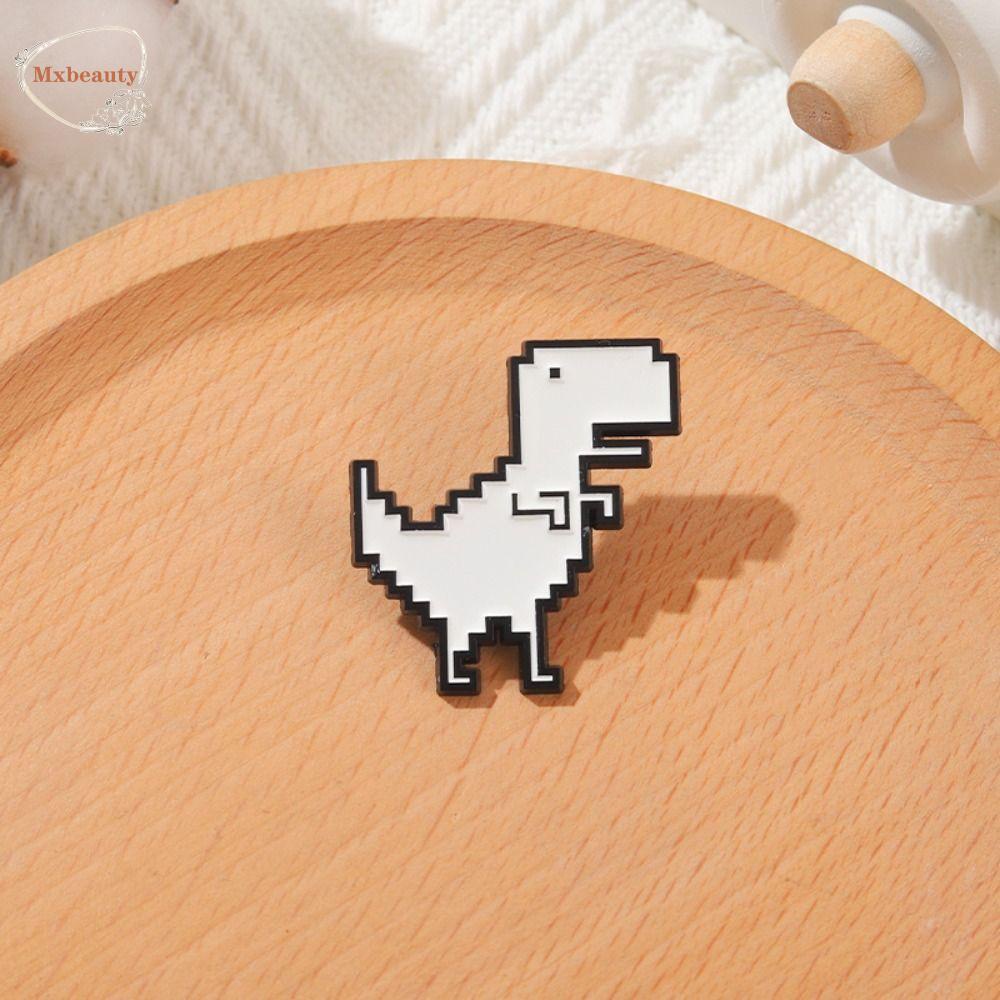 Mxbeauty Bros Enamel Dinosaurus Mode Piksel Putih Sederhana Geometris Tiranosaurus Hewan Dinosaurus Kerah Pin