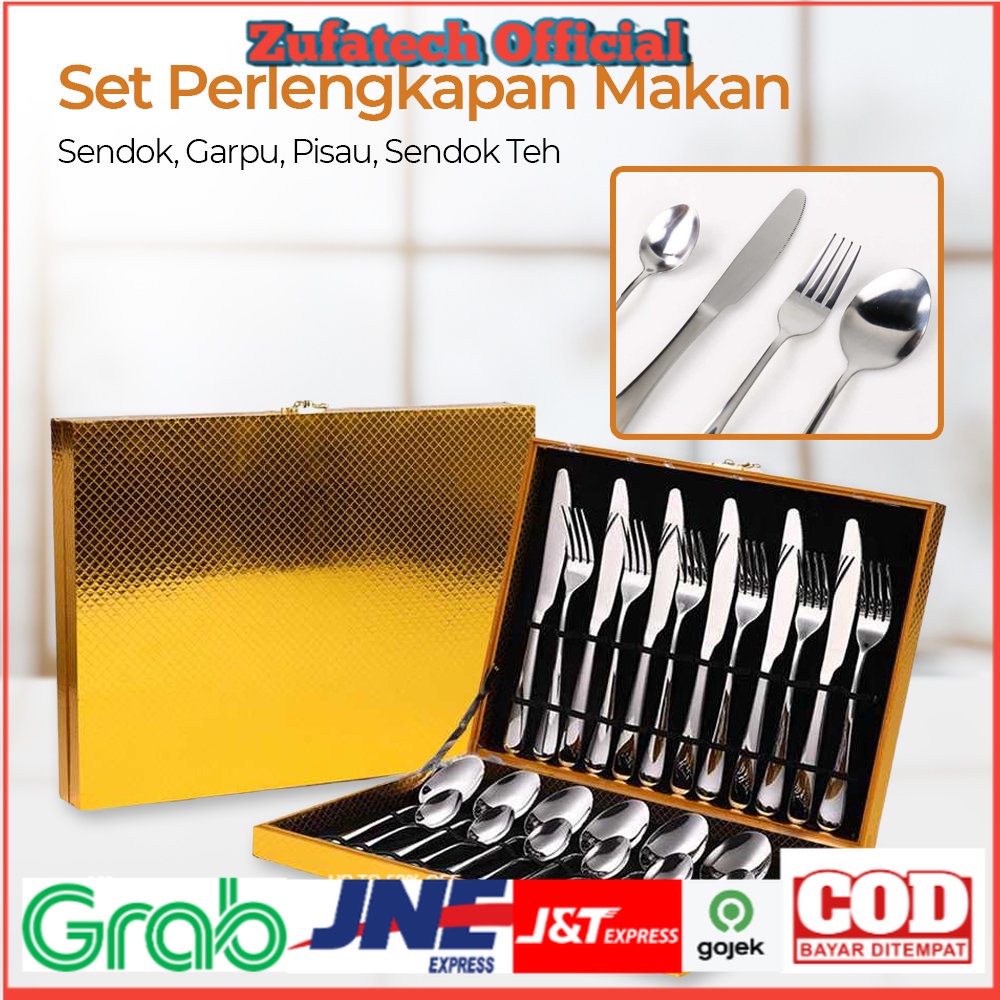 Elegant Life Cutlery Set Perlengkapan Makan Sendok Garpu Pisau Western 24PCS - Silver - 7RTP2ESV