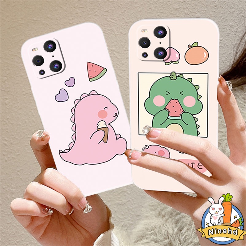 IPHONE Casing Kompatibel Untuk Iphone14 13 12 11 Pro Max X Xr Xs Max8 7 6 6s Plus SE 2020 Kartun Dinosaurus Kecil Tepi Lurus Silikon Pelindung Lensa Shockproof Full Protect Phone Case