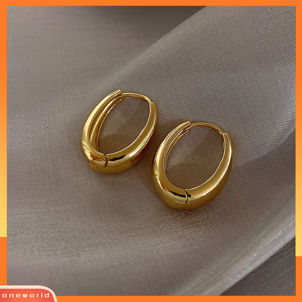 [EONE] 1pasang Anting Hoop Temperamen Besar Geometris Hadiah Emas Gaya Retro Wanita Oval Anting Fashion Perhiasan