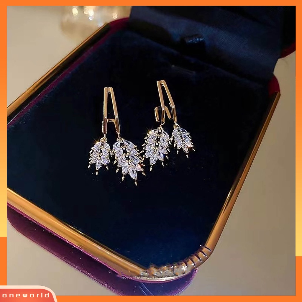 [EONE] 1pasang Wanita Anting Bentuk Geometris Liontin Electroplating Warna Emas Kepribadian Dress Up Fashion Item Fashion Daun Faux Zircon Drop Earrings Aksesoris Pakaian