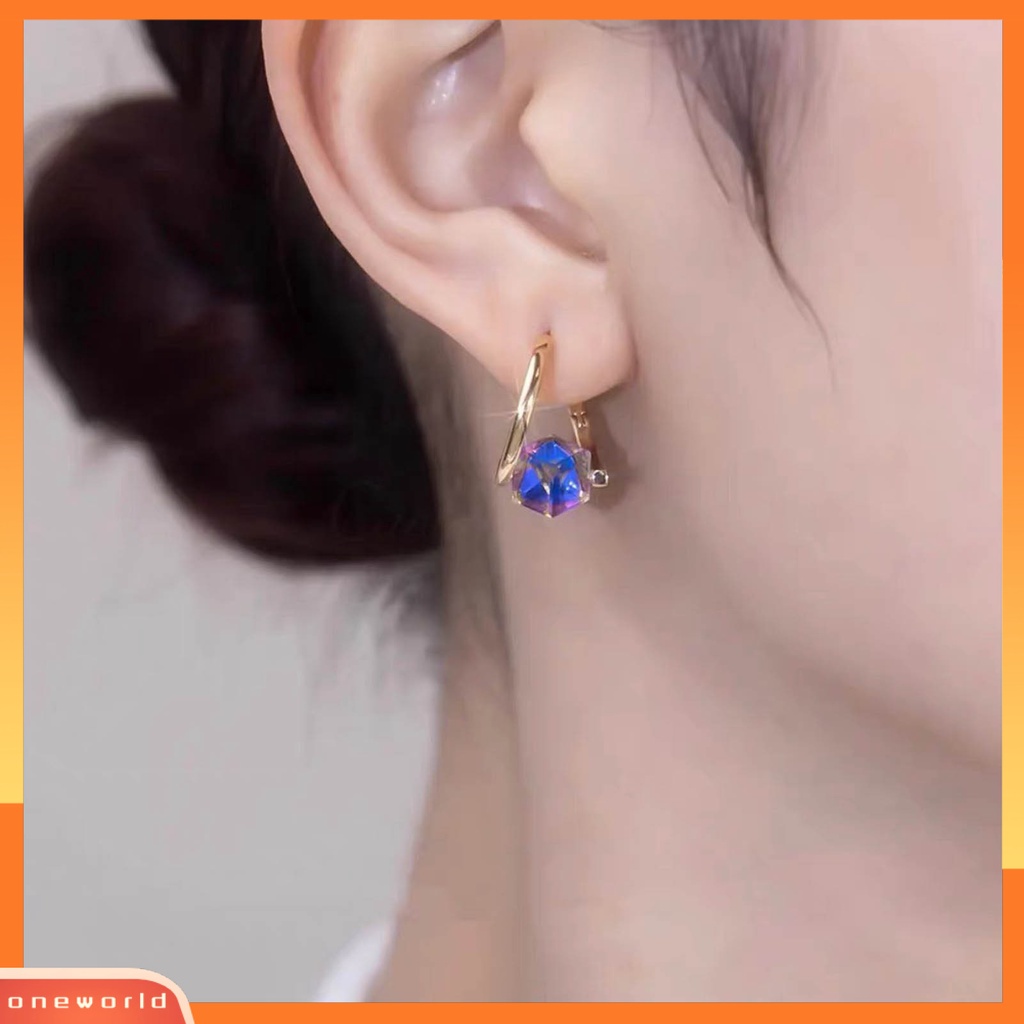 [EONE] 1pasang Drop Earrings Geometris Warna-Warni Temperamen Kilau Terang Electroplating Hias Hadiah Anniversary Wanita Biru Kristal Imitasi Menjuntai Anting-Anting Perhiasan Aksesoris