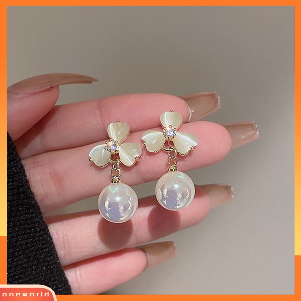 [EONE] 1pasang Anting Stud Dainty Elegan Temperamen Gaya Perancis Mutiara Imitasi Opal Bunga Wanita Drop Earrings Perhiasan Aksesoris