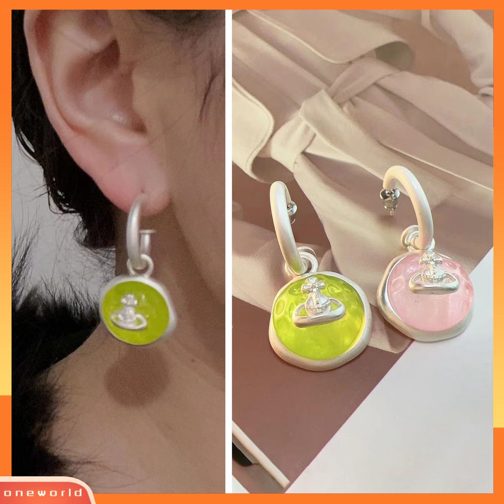 [EONE] 1pasang Drop Earrings Matte Candy Color C Type Geometric Light Luxury Hoop Earrings Aksesoris Wanita