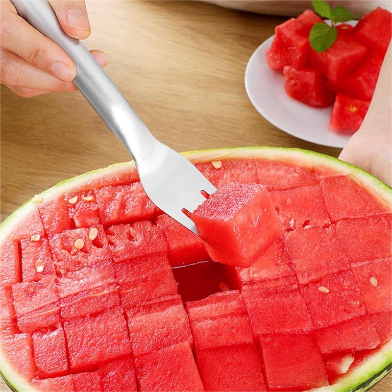 2in1 Stainless Steel Double-headed Watermelon Dicer Pembagi Melon Multifungsi Portable Fruit Slicer Dicing Gadget Dapur