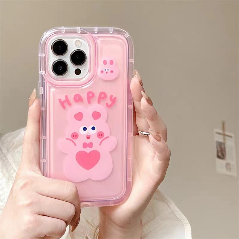 IPHONE Ins Kelinci Casing Ponsel Cocok Untuk Iphone11 14 14pro 14plus 13 13mini 13pro 13prm iPhone12 7Plus 8Plus Xr XS 13 12mini Pro Max Empat Sudut Casing Ponsel Transparan Tahan Guncangan
