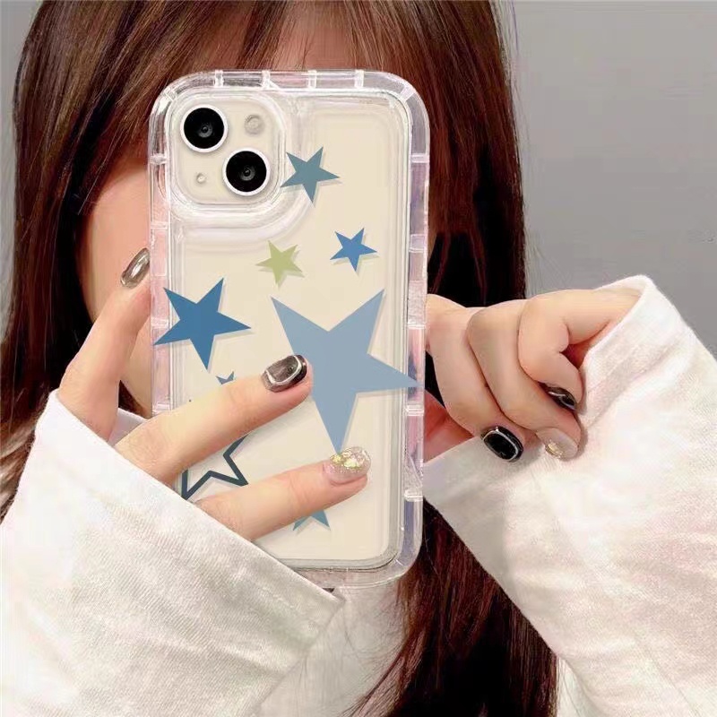 IPHONE Ins Star Phone Case Cocok Untuk Iphone11 14 14pro 14plus 13 13mini 13pro 13prm iPhone12 7Plus 8Plus Xr XS 13 12mini Pro Max Empat Sudut Casing Ponsel Transparan Tahan Guncangan