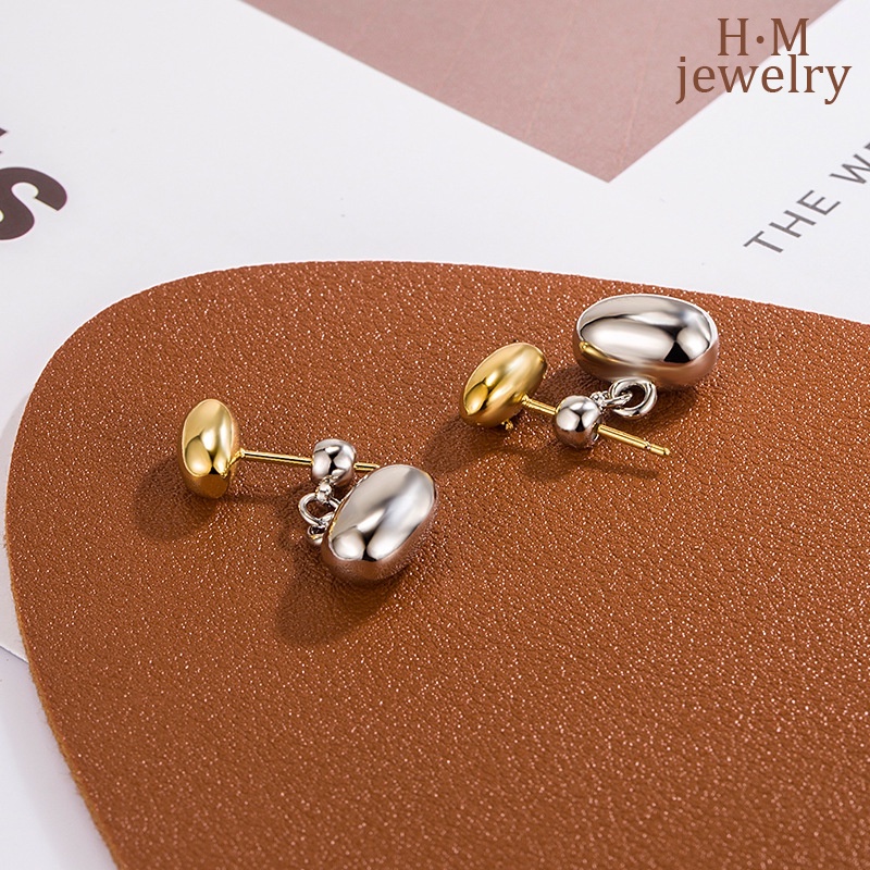 S925 Perak2023Warna Kontras Sederhana Baru Little Golden Beans Ear Studs High Sense Frosty Style Earrings