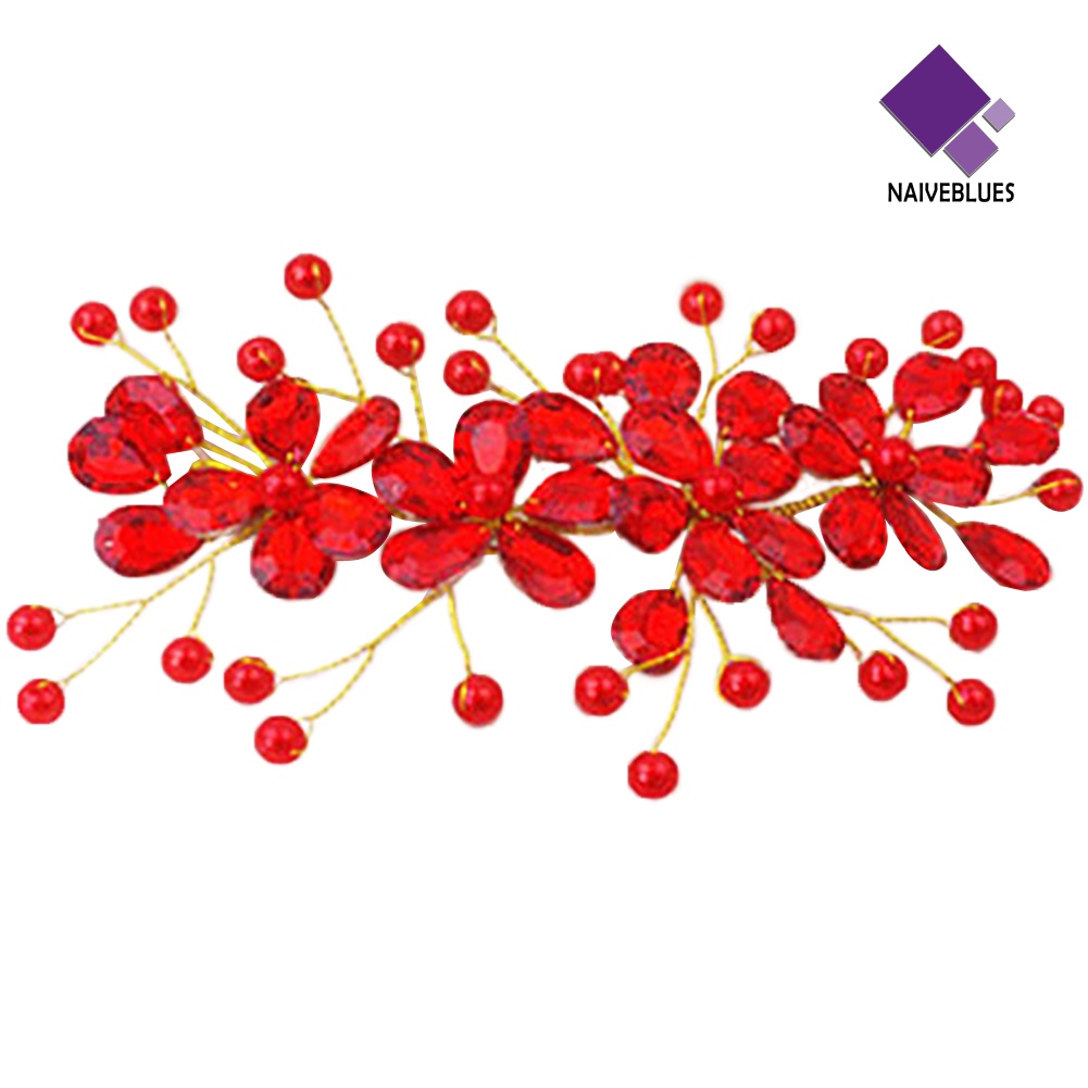 &lt; Naiveblues &gt; Wanita Bunga Merah Pernikahan Pengantin Pesta Accessary Hair Pin Clip