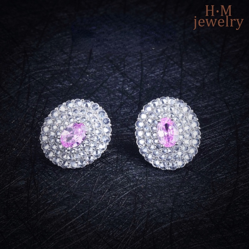 Anting Kristal Pink Fashion Mewah Perak S9252023Baru