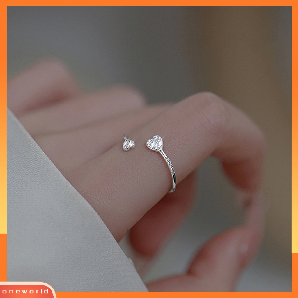 [EONE] Cincin Jari Hati Cubic Zirconia Perhiasan Pembukaan Adjustable Finger Ring Hadiah Hari Kasih Sayang