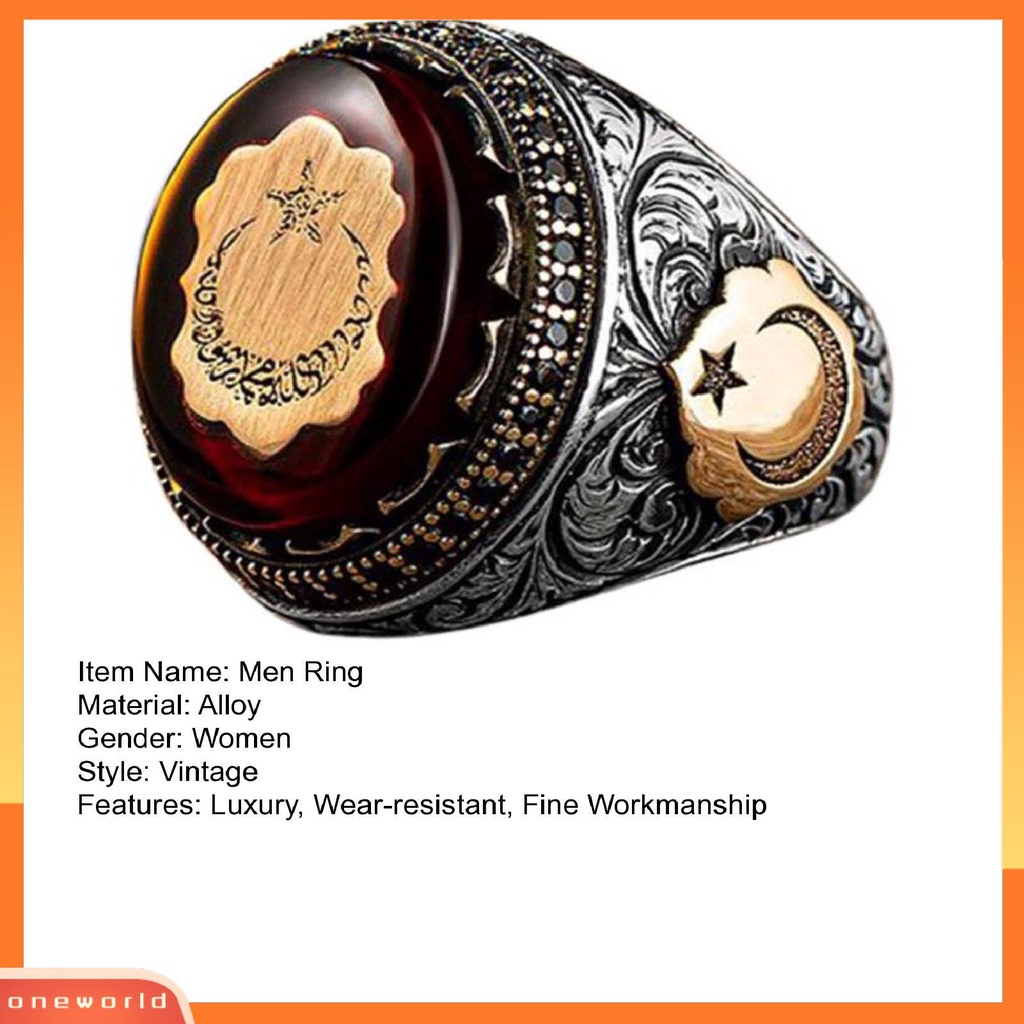 [EONE] Pria Cincin Kepribadian Tangan Pola Ukiran Buatan Tangan Berkilau Vintage Batu Merah Turki Signet Cincin Perhiasan Aksesori