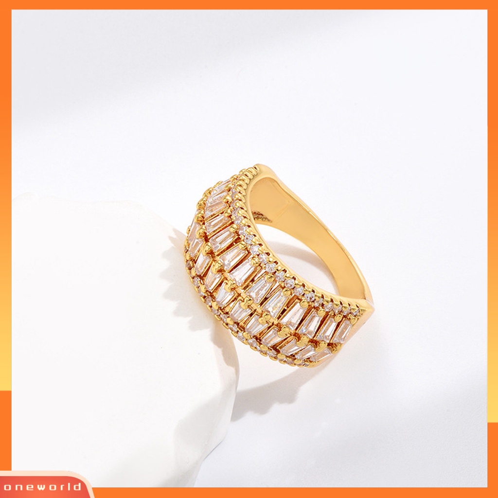 [EONE] Jari Cincin Cubic Zirconia Pembukaan Yang Dapat Disesuaikan Temperamen Hias Berdandan Geometris Mewah Baris Ganda Cincin Perhiasan Aksesori