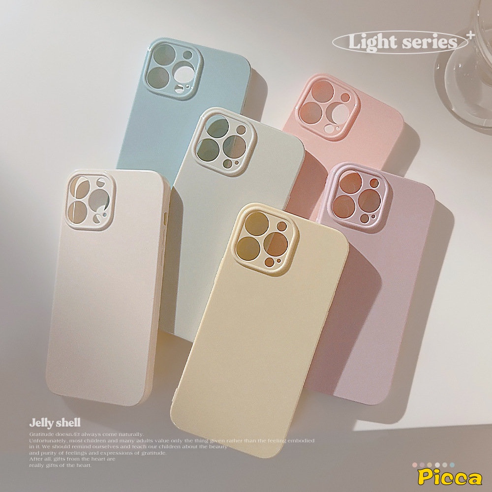 IPHONE Luxury Shockproof Macaron Candy Color Glossy Phone Case Kompatibel Untuk Iphone11 7Plus XR 14 13 12 11 Pro Max 8Plus X XS Max Simple Warna Solid Penutup Pelindung Lensa Kamera