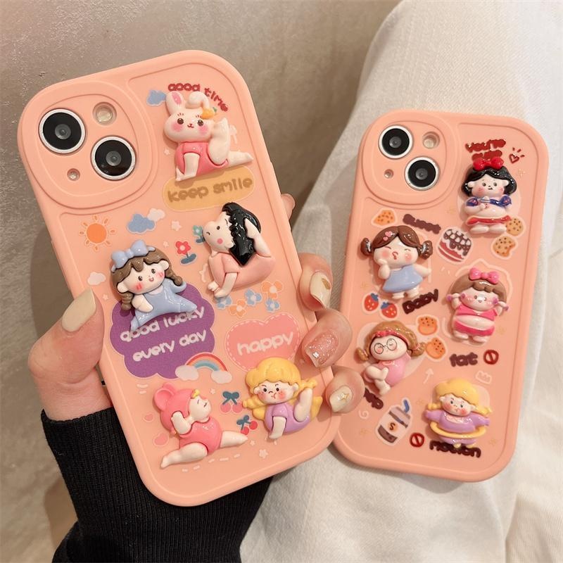 IPHONE Casing Ponsel Desain Gadis Gemuk Boneka 3D Pink Kompatibel Dengan Iphone12 13 14 11 Pro Max X Xs Max Xr Frrf