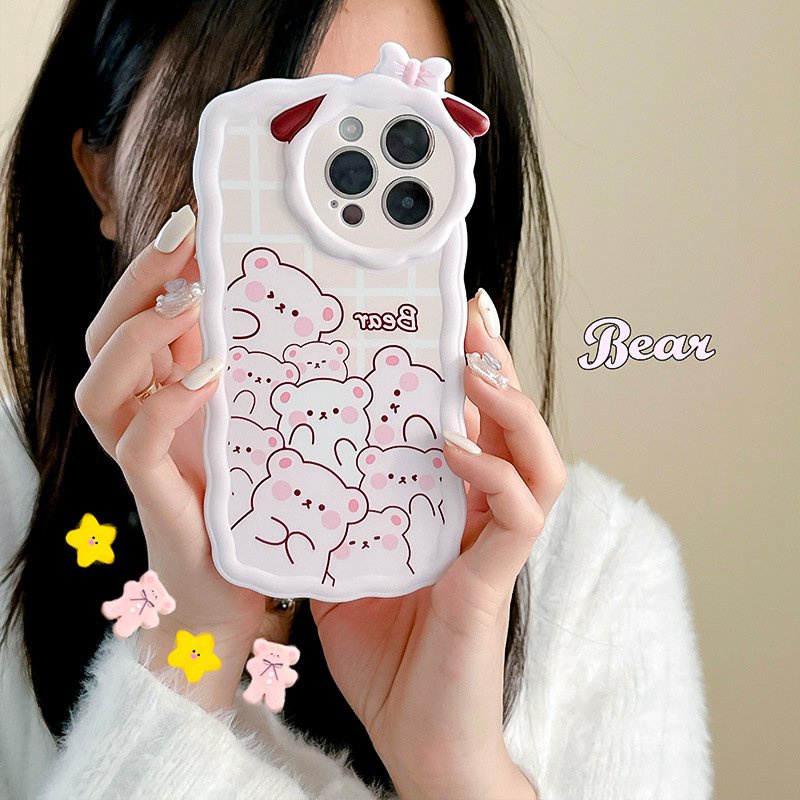 【Lamb Style】Stacked Little Bear Soft TPU Case HP iP iPhone 11 12 13 14 Pro Max 7 8 + Plus SE 2020 X XS XR Max Girl Woman FTD Casing Apple